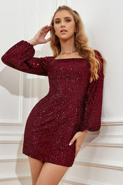 Burgundy Tight Sequins Graduation Dress with Sleeves