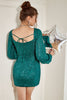 Load image into Gallery viewer, Green Sequin Short Graduation Dress with Long Sleeves