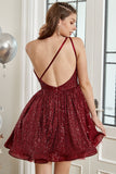 One Shoulder Sequin A-line Short Prom Dress