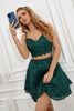 Load image into Gallery viewer, Two Piece Dark Green Halter Sequins Graduation Dress