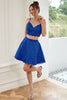 Load image into Gallery viewer, Two Piece Spaghetti Straps Royal Blue Short Graduation Dress