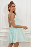 A Line Spaghetti Straps Light Purple Sequins Graduation Dress