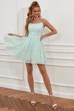 A Line Spaghetti Straps Light Purple Sequins Graduation Dress