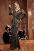 Load image into Gallery viewer, Black and Gold Sequined Long 1920s Gatsby Dress