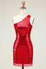 Load image into Gallery viewer, Cheap Sheath One Shoulder Red Sequins Short Homecoming Dress with Star
