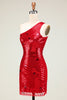 Load image into Gallery viewer, Cheap Sheath One Shoulder Red Sequins Short Homecoming Dress with Star