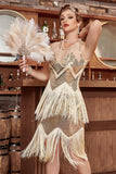 Golden Jewel Neck 1920s Gatsby Dress With Fringes