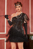 Load image into Gallery viewer, Black Golden One Shoulder 1920s Flapper Dress With Fringes