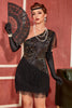 Load image into Gallery viewer, Black Golden One Shoulder 1920s Flapper Dress With Fringes