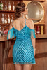Load image into Gallery viewer, Sparkly Turquoise Tight Sequined Gatsby 1920s Dress with Fringes