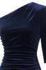 Load image into Gallery viewer, One Shoulder Blue Bodycon Velvet Dress