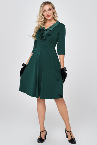 Dark Green 3/4 Sleeves Vintage Dress