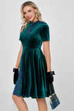 Dark Green Plaid Vintage Velvet Dress