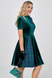 Dark Green Plaid Vintage Velvet Dress