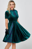 Dark Green Plaid Vintage Velvet Dress