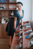 Dark Green Short Sleeves 1950s Plaid Dress