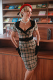 Khaki Plaid 1960s Vintage Dress with Belt