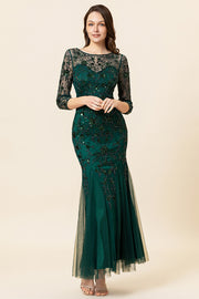 Dark Green Long Sleeves Beading Mother of Bride Dress