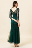 Dark Green Long Sleeves Beading Mother of Bride Dress