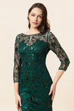 Dark Green Long Sleeves Beading Mother of Bride Dress