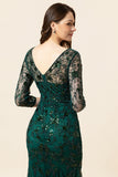 Dark Green Long Sleeves Beading Mother of Bride Dress