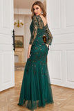 Dark Green Long Sleeves Beading Mother of Bride Dress