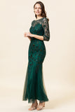 Dark Green Long Sleeves Beading Mother of Bride Dress