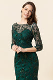 Dark Green Long Sleeves Beading Mother of Bride Dress