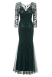 Dark Green Long Sleeves Beading Mother of Bride Dress