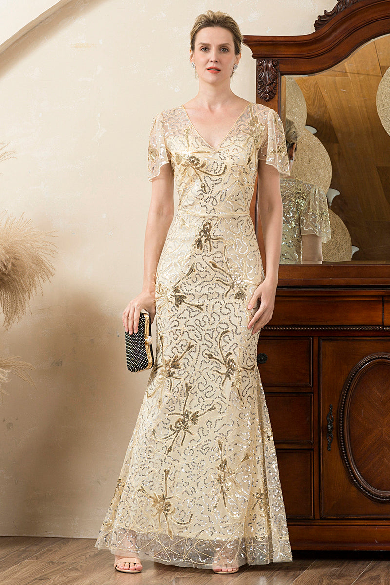 Load image into Gallery viewer, Golden Sparkly Beaded Mermaid Mother of the Bride Dress