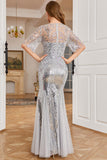 Grey Mermaid Sparkly Beaded Sequins Mother of the Bride Dress