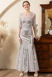 Grey Mermaid Sparkly Beaded Sequins Mother of the Bride Dress