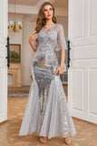 Grey Mermaid Sparkly Beaded Sequins Mother of the Bride Dress