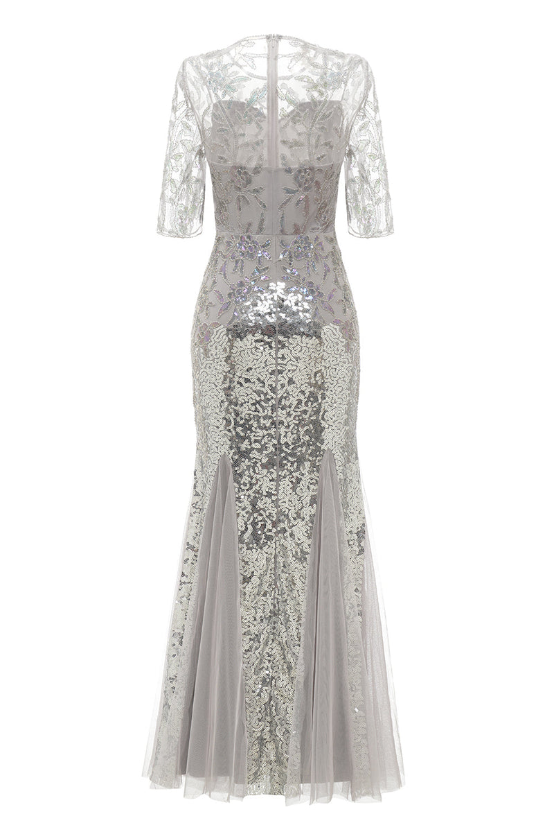 Load image into Gallery viewer, Grey Sequined Mermaid Great Gatsby 1920s Dress