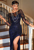 Load image into Gallery viewer, Gatsby Dress - Flapper Dress 1920s Long Sleeves Navy Sequin Vintage Dress for Party