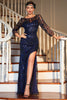 Load image into Gallery viewer, Gatsby Dress - Flapper Dress 1920s Long Sleeves Navy Sequin Vintage Dress for Party