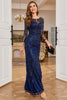 Load image into Gallery viewer, Navy Sparkly Beaded Sequins Mother of the Bride Dress with Slit