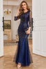 Load image into Gallery viewer, Navy Sequin Long Sleeves Mother of The Bride Dress