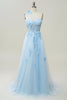 Load image into Gallery viewer, A Line One Shoulder Sky Blue Long Prom Dress with Appliques