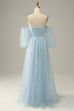 Sky Blue Off The Shoulder Prom Dress