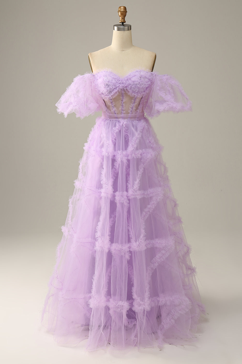 Purple Tulle Off The Shoulder Prom Dress