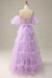 Purple Tulle Off The Shoulder Prom Dress