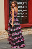 Load image into Gallery viewer, Princess A Line Off the Shoulder Black Pink Long Prom Dress with Tiered Lace