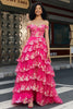 Load image into Gallery viewer, Trendy A Line Off the Shoulder Fuchsia Corset Prom Dress with Split Front