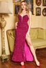 Load image into Gallery viewer, Sheath Sweetheart Fuchsia Sequins Plus Size Prom Dress with Split Front