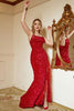 Load image into Gallery viewer, Red Sequin Fringes Plus Size Prom Dress with Slit