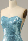 Sky Blue Sweetheart Sequined Mermaid Prom Dress With Feathers