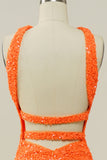 Orange Halter Sequined Backless Mermaid Prom Dress