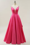 Fuchsia Halter A-Line Prom Dress