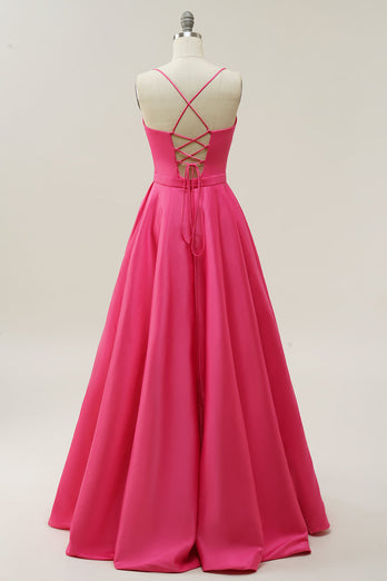 Fuchsia Halter A-Line Prom Dress
